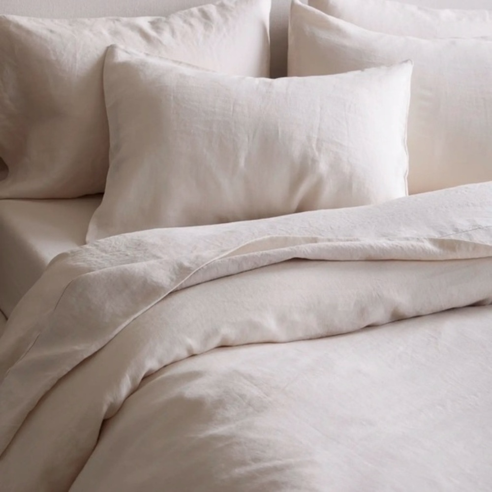 NWT Quince European Linen Light Tan King Duvet Cover Set with Shams in Sand - Picture 5 of 7